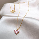 Colar Dourado Pingente Coração Rosa