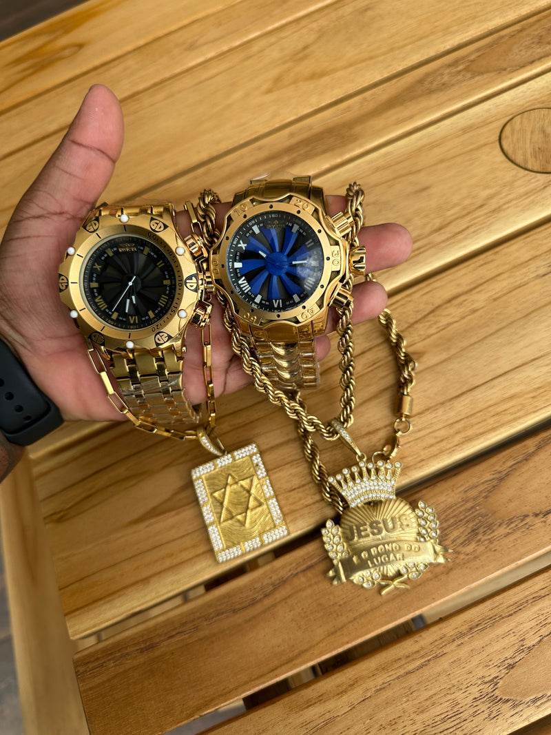 KIT COM 2 RELOGIOS + 2 KITS JOIAS 💎 BANHADO A OURO 18k