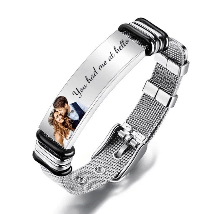 Pulseira de Amor Eterno™ com sua foto com sua alma gêmea e mensagem gravada