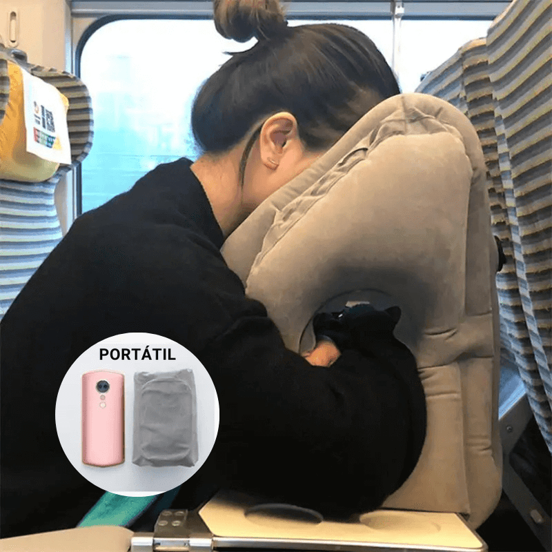 ComfortTravel Buddy: Almofada Inteligente para Viagens™ - com Bolso lateral e botão de ajuste