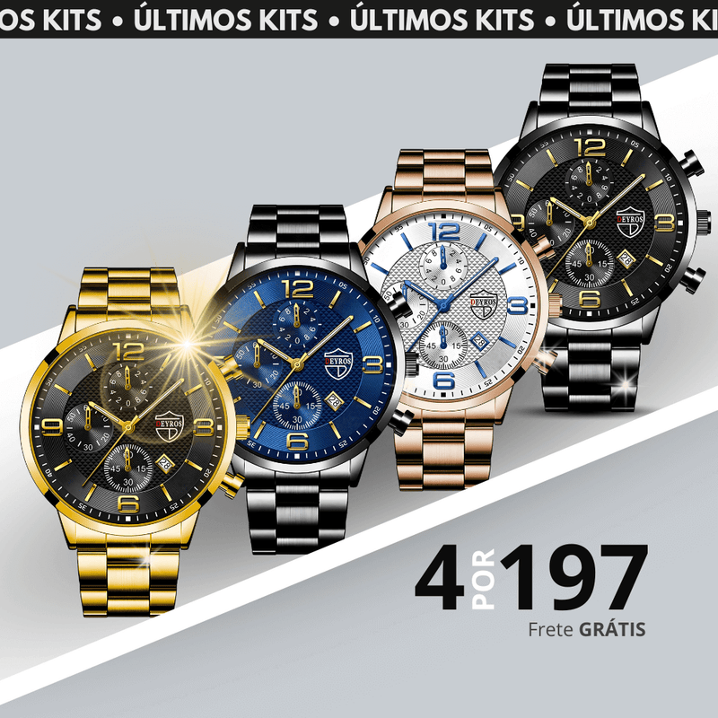COMBO BOX 4 Relógios de Aço APENAS R$197℗