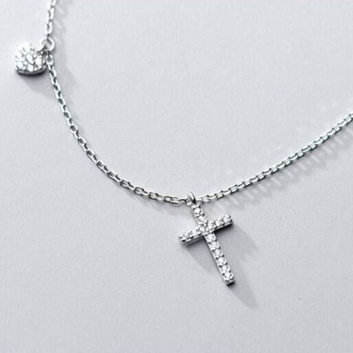 Colar de Cruz Coração e Estrela Prata