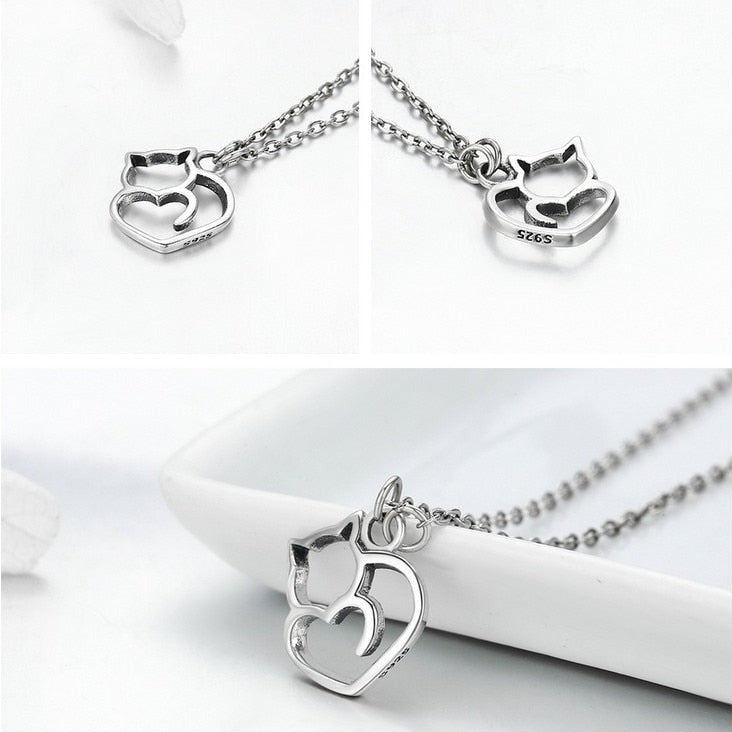 Colar Gato Coração em Prata 925