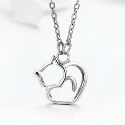 Colar Gato Coração em Prata 925