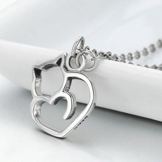 Colar Gato Coração em Prata 925