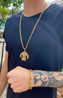 KIT CADEADO + PIGENTE FAIXA PRETA BANHADO A OURO 18K.