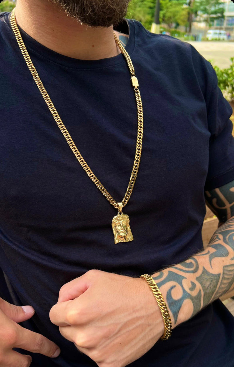 KIT GRUMET 12 MM + PIGENTE DE CRISTO BANHADO A OURO 18K.