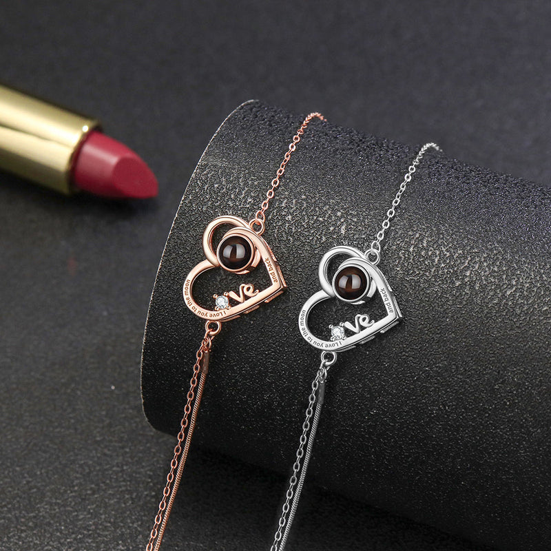 Pulseira "I Love You To The Moon And Back" Personalizável Feminina Prata 925