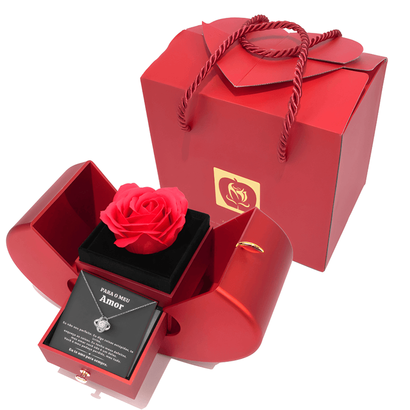 Colar em Ouro Branco + Com Rosa Verdadeira + Cartão Declaração - Para Meu Amor