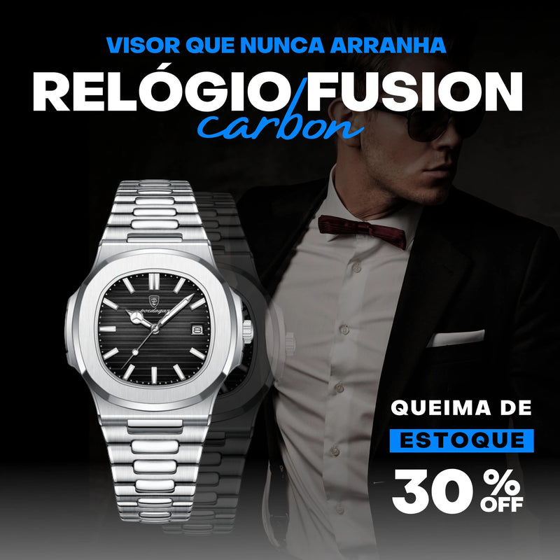 Relógio Fusion Carbon + Carteira Brinde