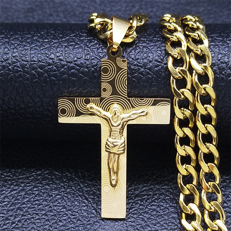 Colar Jesus na Cruz Masculino Banhado a Ouro 18K
