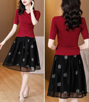 Conjunto Parisiense™ de Blusinha com Decote Cruzado + Saia Dupla Camada / O Campeão em Deixar Qualquer Mulher Muito Bem Vestida!