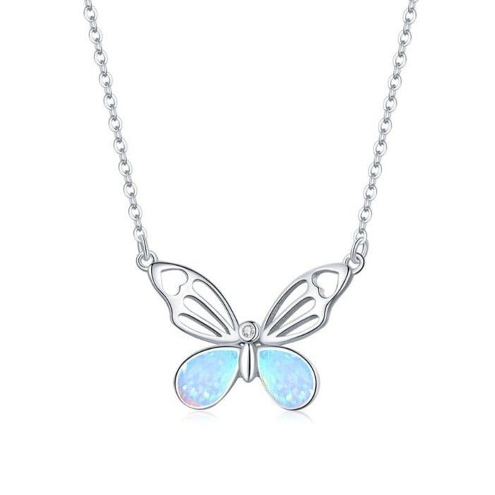 Colar Borboleta de Opala Azul Turquesa