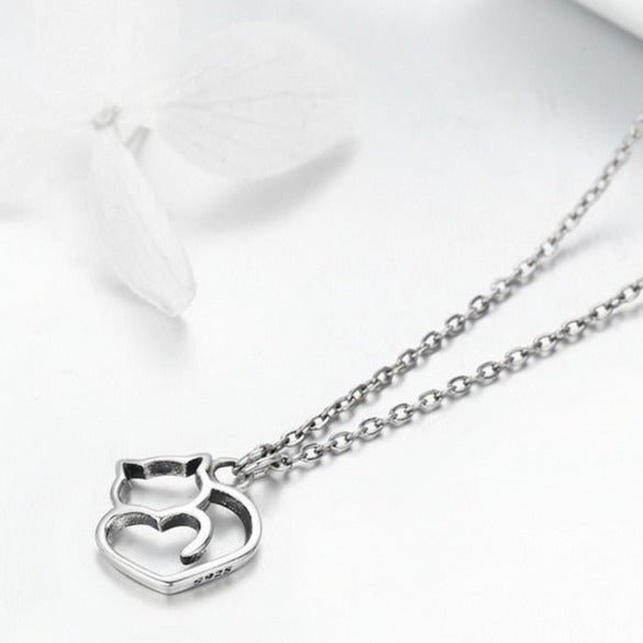 Colar Gato Coração em Prata 925
