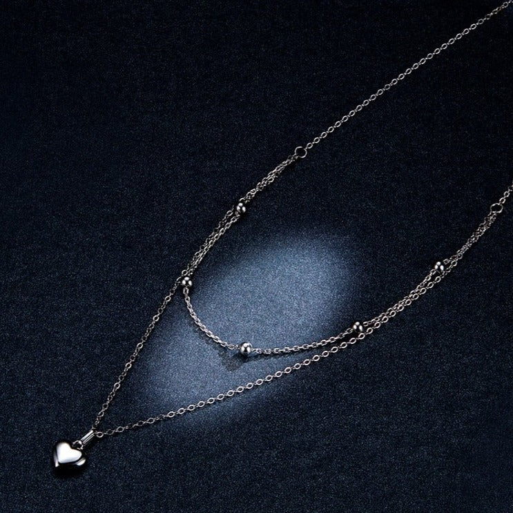 Colar Prata Duplo Coração em Prata 925