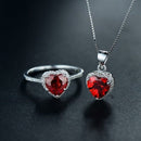 Conjunto Coração Rubi em Prata 925