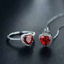 Conjunto Coração Rubi em Prata 925