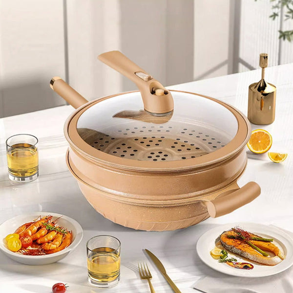 Panela Wok™ de terracota antiaderente com cesto de vapor (SÓ HOJE!!!)