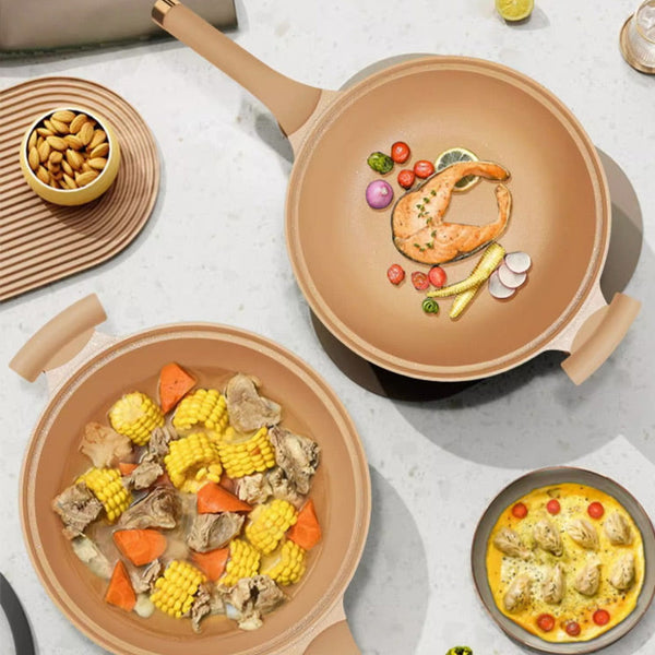 Panela Wok™ de terracota antiaderente com cesto de vapor (SÓ HOJE!!!)